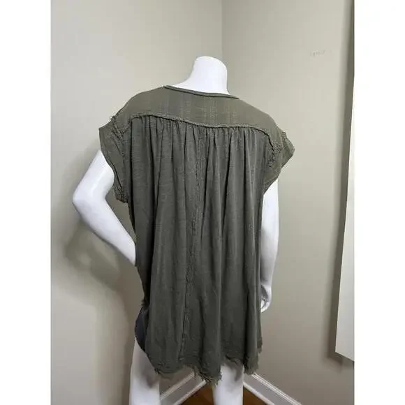 FREE PEOPLE Aster Henley Oversized Top Size Xs - Olive Green- - Picture 3 of 4